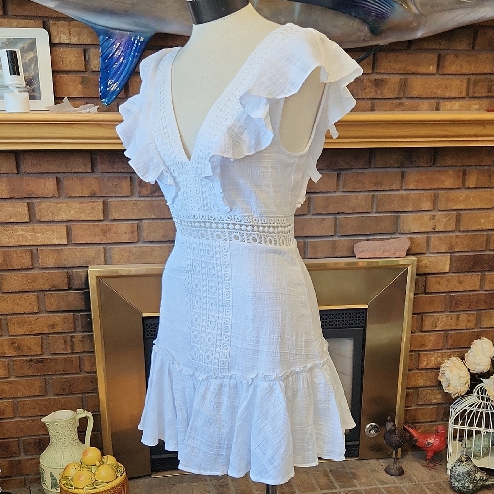 Francesca's Audrey Parks White Eyelet Sz M Mini Dress Festival Western Feminine